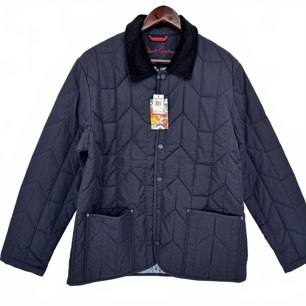 NWT Robert Graham Jacket Mens L Blue Quilted Corduroy Collar Lined Coat Utility
